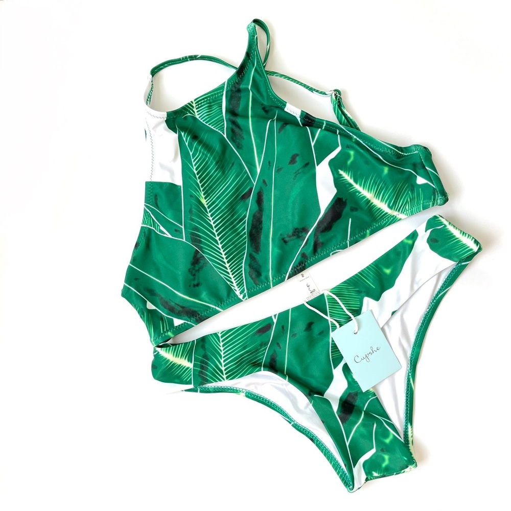 NWT Cupshe High Neck Adjustable Strap Back Tropical Floral Two Piece Bikini S